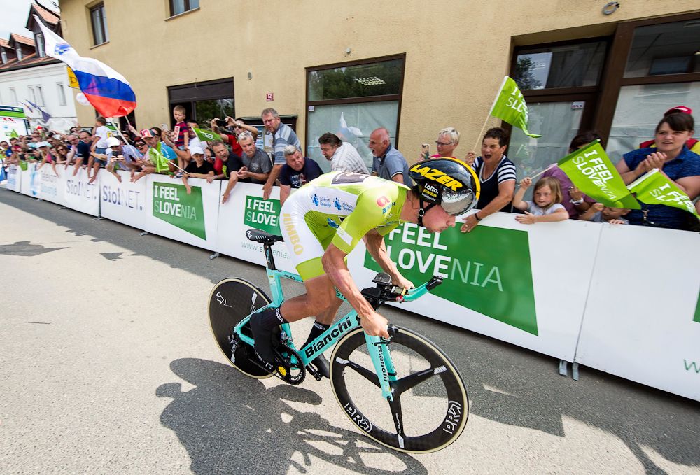 Primoz Roglic on his way to winning the final time trial at Tour de Slovenie