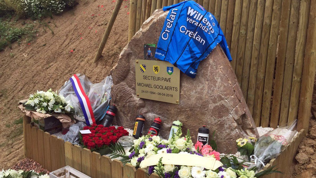 The memorial for Michael Goolaerts at Paris-Roubaix