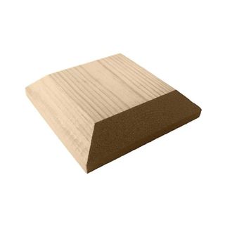 Wooden fence cap in a square shape sitting on a white background