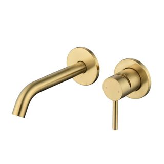 A brushed brass basin tap