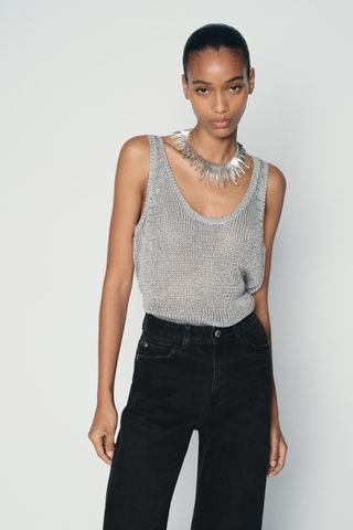 Simple Metallic Knit Top