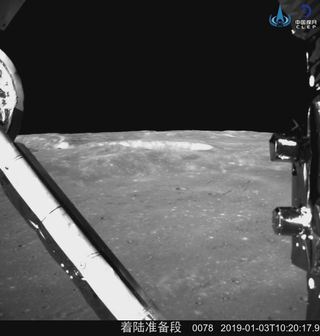 The moon's far side, as seen by China's Chang'e 4 spacecraft shortly before its historic landing on Jan. 2, 2019.