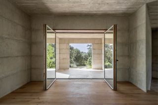 A view out to the covered porch