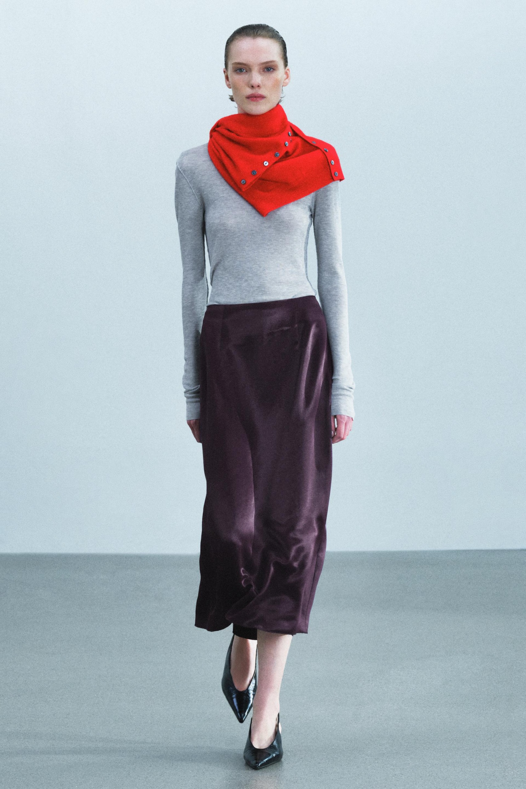 Zw Collection Satin Straight Skirt - Burgundy - Xs