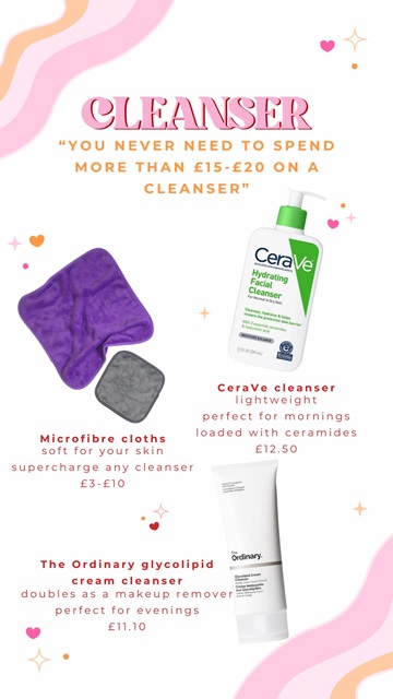 Various cleansers with their names, images, and prices.