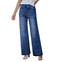 Vetinee Elastic Waist Jeans for Women Wide Leg Pull On Stretch Baggy Jeans