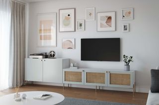Floating BESTÄ cabinet with cane doors
