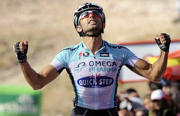 Dario Catado (Omega Pharma-QuickStep) celebrates his victory in stage 16 of the Vuelta a Espana.