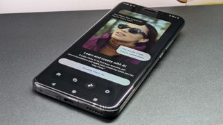 The Ray-Ban Meta smart glasses' Meta View app showing Meta AI features on an Honor Magic6 Pro smartphone.