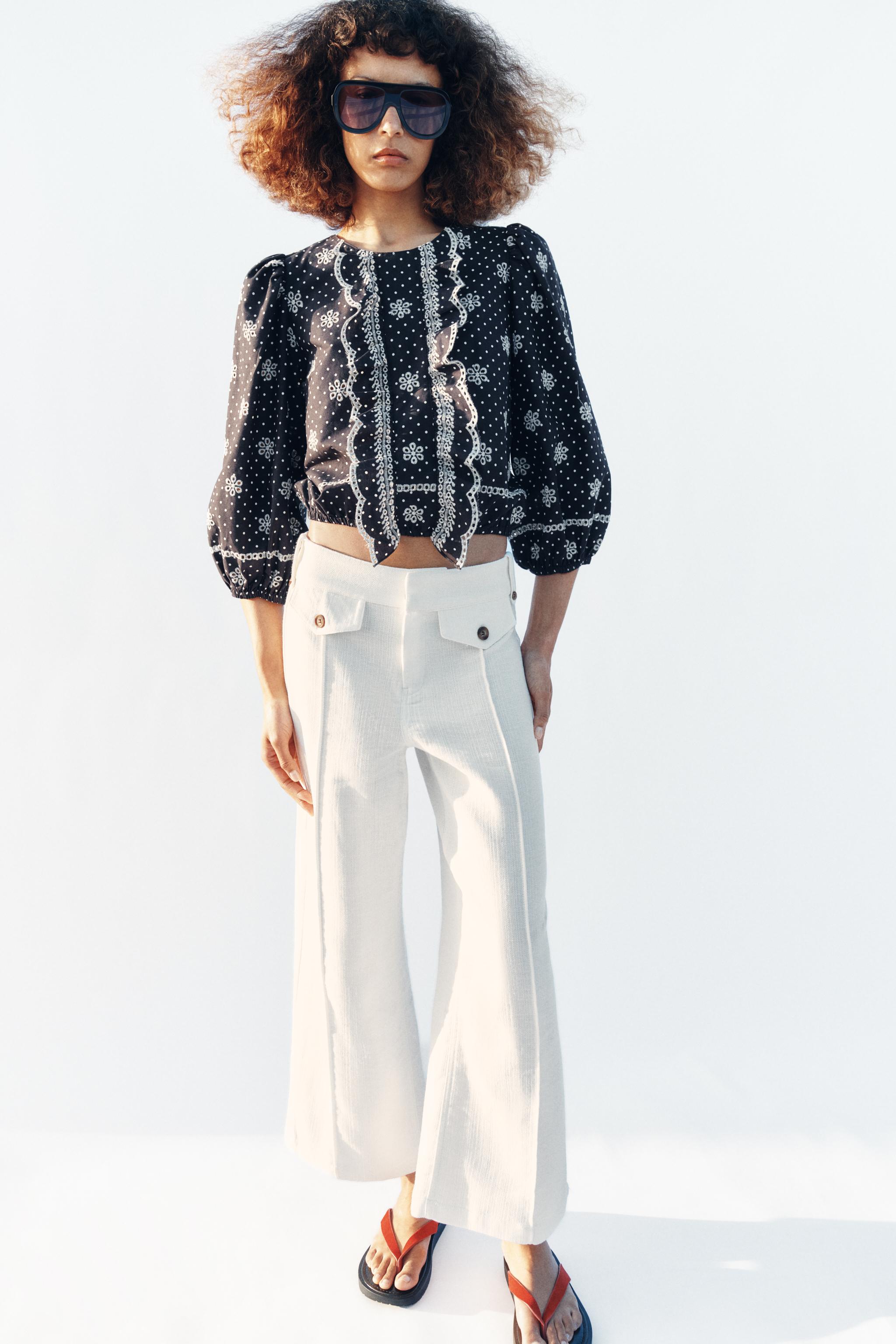 Blouse With Cutwork Embroidery and Dots