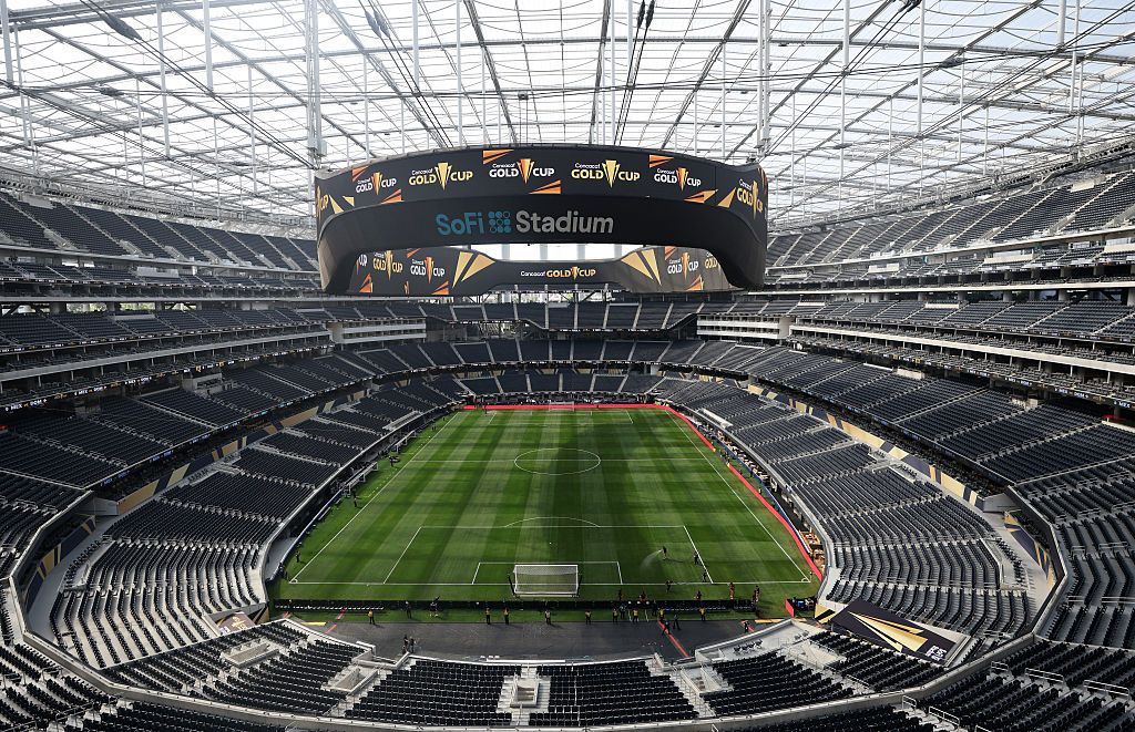 INGLEWOOD, CALIFORNIA - JUNE 14: A general view inside the SoFi Stadium, home of the Los Angeles Rams and Los Angeles Chargers and a venue for the FIFA World Cup 2026 prior to the Gold Cup Group A match between Mexico and Dominican Republic at SoFi Stadium on June 14, 2025 in Inglewood, California. (Photo by Catherine Ivill - AMA/Getty Images)