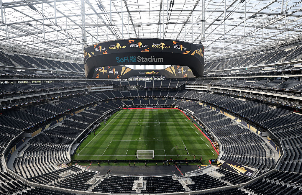 INGLEWOOD, CALIFORNIA - JUNE 14: A general view inside the SoFi Stadium,  home of the Los Angeles Rams and Los Angeles Chargers and a venue for the FIFA World Cup 2026 prior to the Gold Cup Group A match between Mexico and Dominican Republic at SoFi Stadium on June 14, 2025 in Inglewood, California. (Photo by Catherine Ivill - AMA/Getty Images)