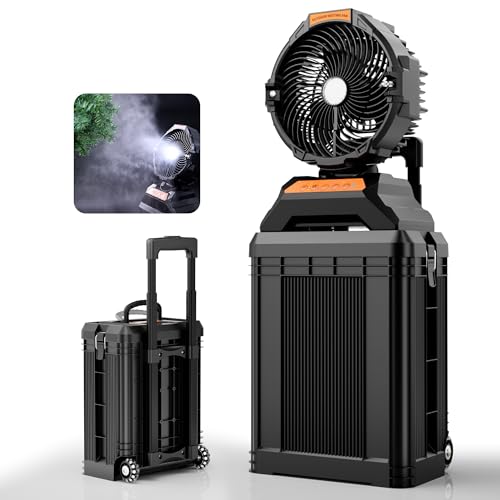 Westtree Misting Fan Portable Rechargeable With 4 Gal Large Bucket, Mist Fan With Retractable Handle &amp;amp; Oscillating Mister Outdoor Camping Cooling Fan for Patio/beach/fishing/golf/travel Essentials