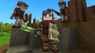 Hytale player with two skeletons they summoned standing behind them