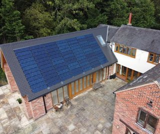 pool house roof covered in solar panels