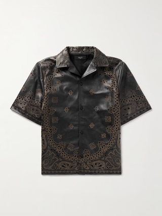 Amiri, Camp-Collar Laser-Etched Perforated Leather Shirt