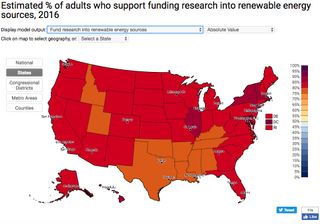 The redder the state, the more people there say they support renewable energy.