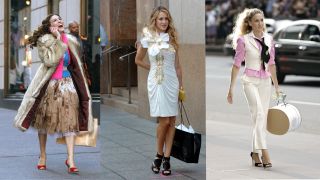 three composite images of Carrie Bradshaw in high heels