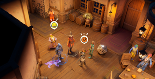 The party using emotes in an inn