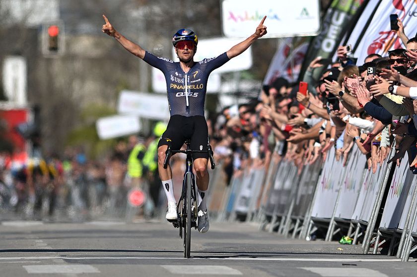 LUCENA, SPAIN - FEBRUARY 22: Thomas Pidcock of Great Britain and Team Pinarello Q36.5 Pro Cycling celebrates at finish line as stage winner during the 72nd Vuelta a Andalucia Ruta Ciclista Del Sol 2026, Stage 5 a 167.8km stage from La Roda de Andalucia to Lucena on February 22, 2026 in Lucena, Spain. (Photo by Szymon Gruchalski/Getty Images)