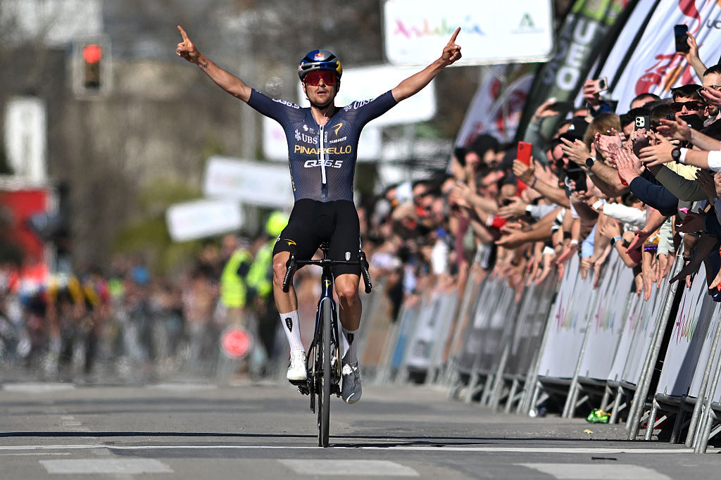 LUCENA, SPAIN - FEBRUARY 22: Thomas Pidcock of Great Britain and Team Pinarello Q36.5 Pro Cycling celebrates at finish line as stage winner during the 72nd Vuelta a Andalucia Ruta Ciclista Del Sol 2026, Stage 5 a 167.8km stage from La Roda de Andalucia to Lucena on February 22, 2026 in Lucena, Spain. (Photo by Szymon Gruchalski/Getty Images)
