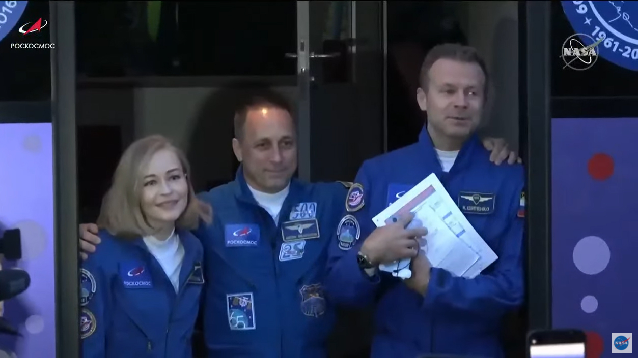 NASA TV still images from the pre-launch activities of the Soyuz MS-18 launch to the International Space Station on Oct. 5, 2021.