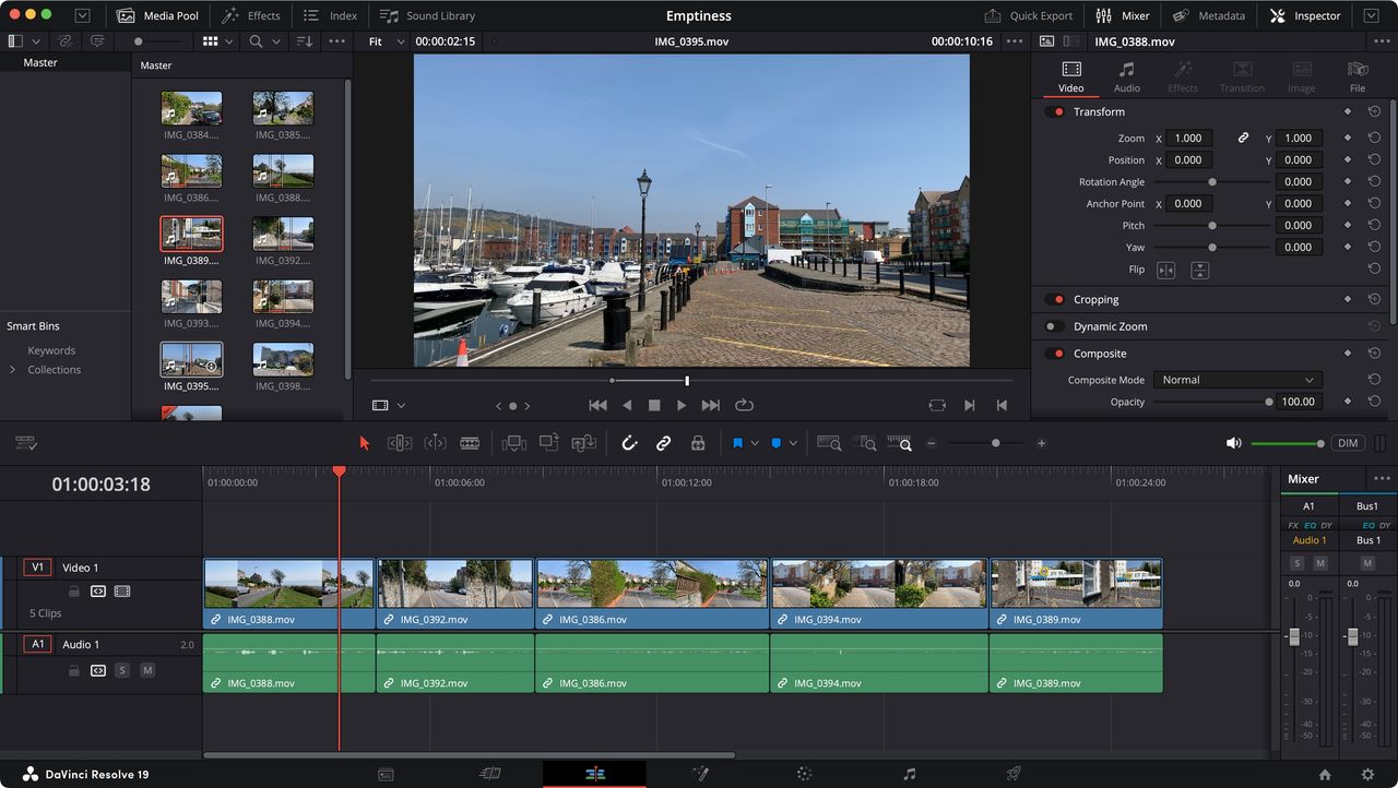 Screenshot of DaVinci Resolve 19 interface for the purposes of a beginner's guide.