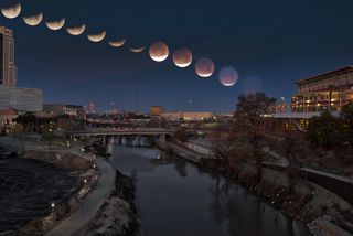 Astrophotographer Sergio Garcia Rill captured this composite image of the Super Blue Blood Moon of Jan. 31 over Houston, Texas.