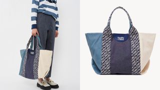 composite of flat lay and model holding See by Chloe Laetizia Tote