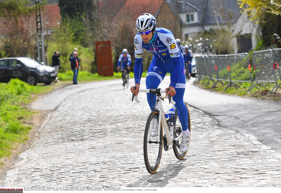 Tom Boonen out of the saddle during the Flanders recon ride
