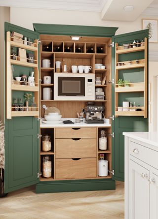 green larder and pantry unit in kitchen