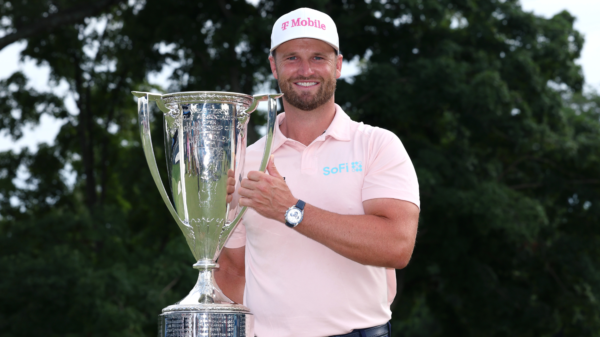 Wyndham Clark with the BMW Championship trophy
