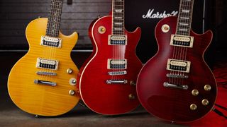 Epiphone and Gibson Les Pauls with Marshall amp