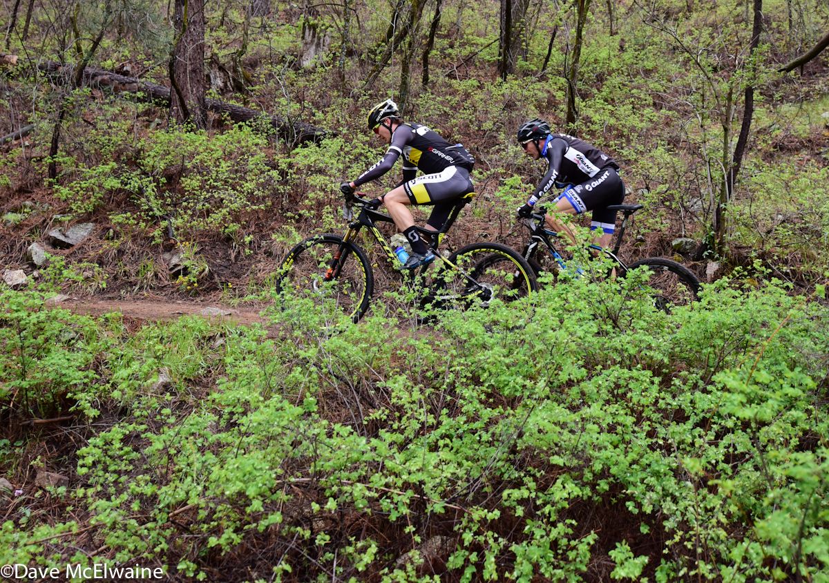 Riders climbing switchbacks