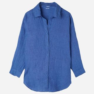 flat lay of calzedonia linen shirt in blue