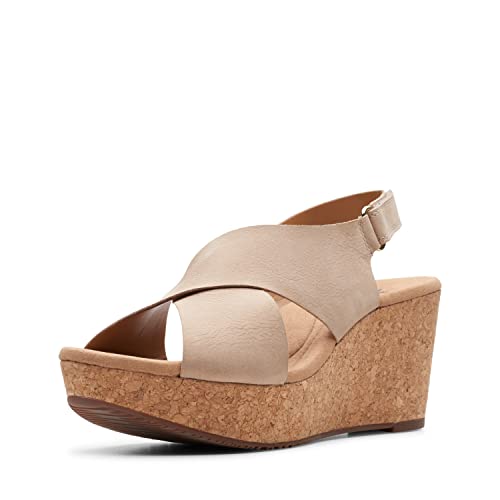 Clarks Women's Annadel Eirwyn Wedge Sandal, Sand Nubuck, 7 Wide
