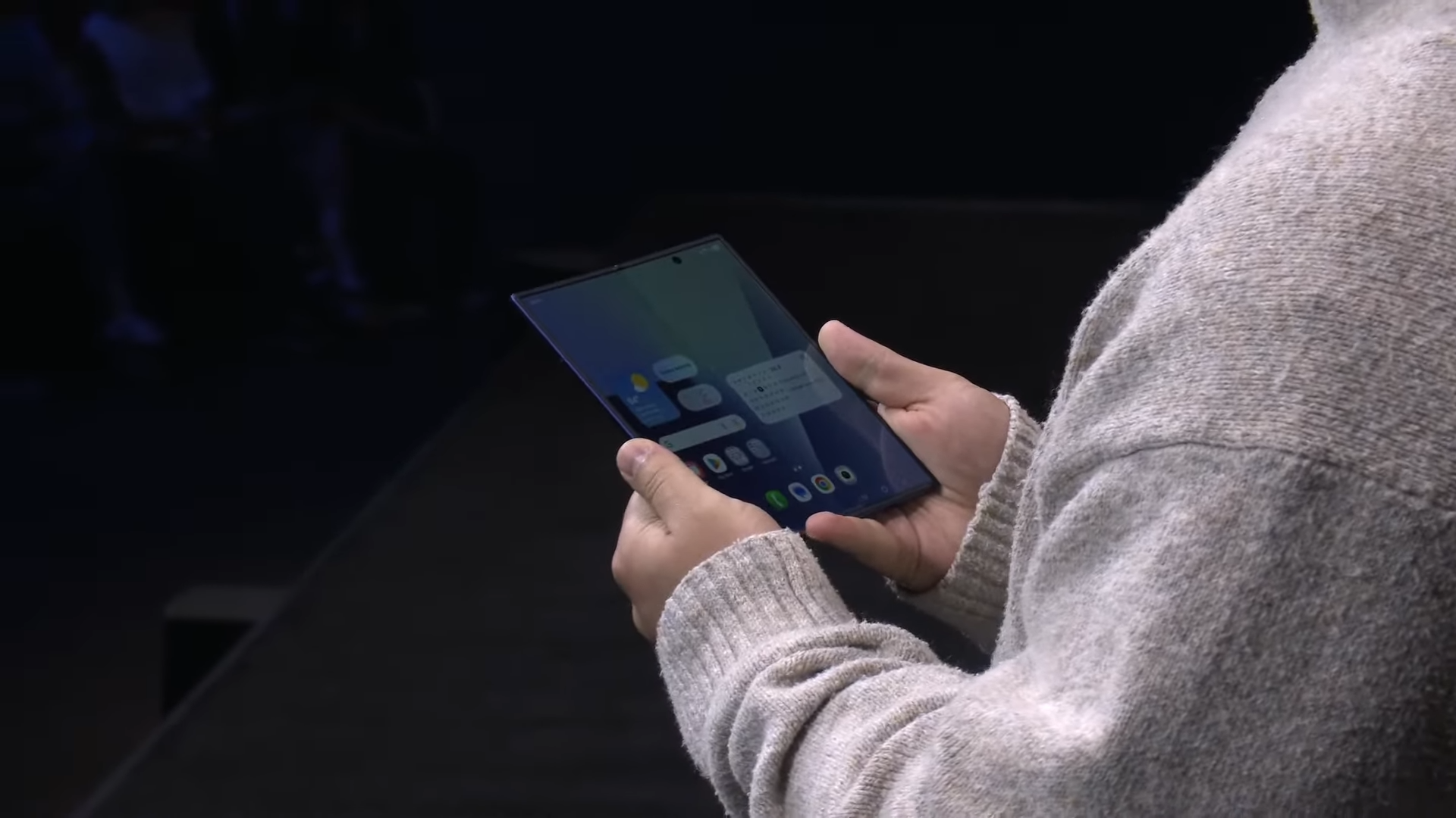 Z Fold 7 unfolded on stage at Unpacked