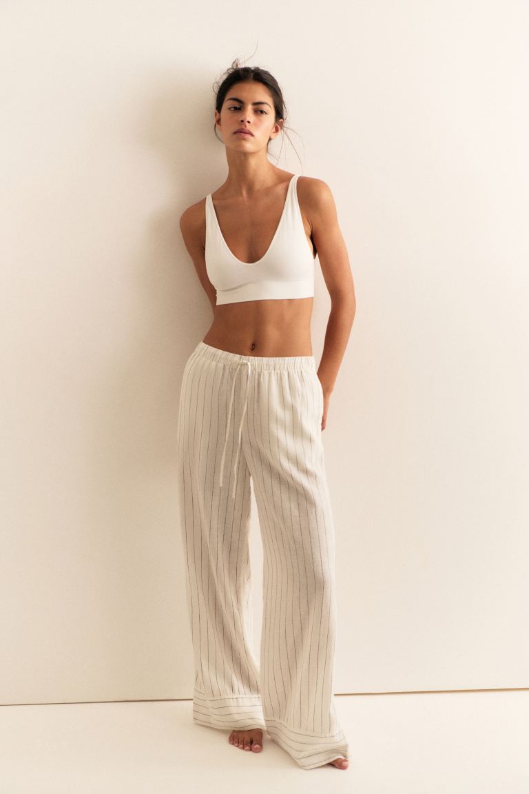 Wide Linen-Blend Trousers