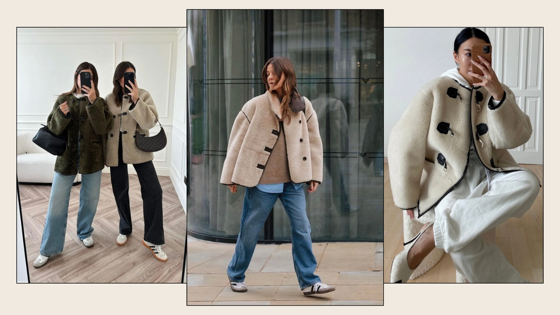 Thre fashion people wear the H&M faux shearling Jacket