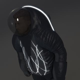 'Biomimicry' Spacesuit Upper Torso in Darkness
