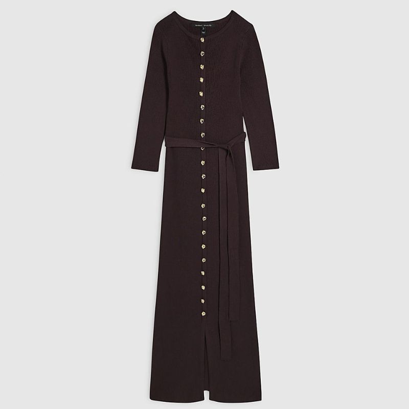 River Island, brown, ribbed knit midi dress