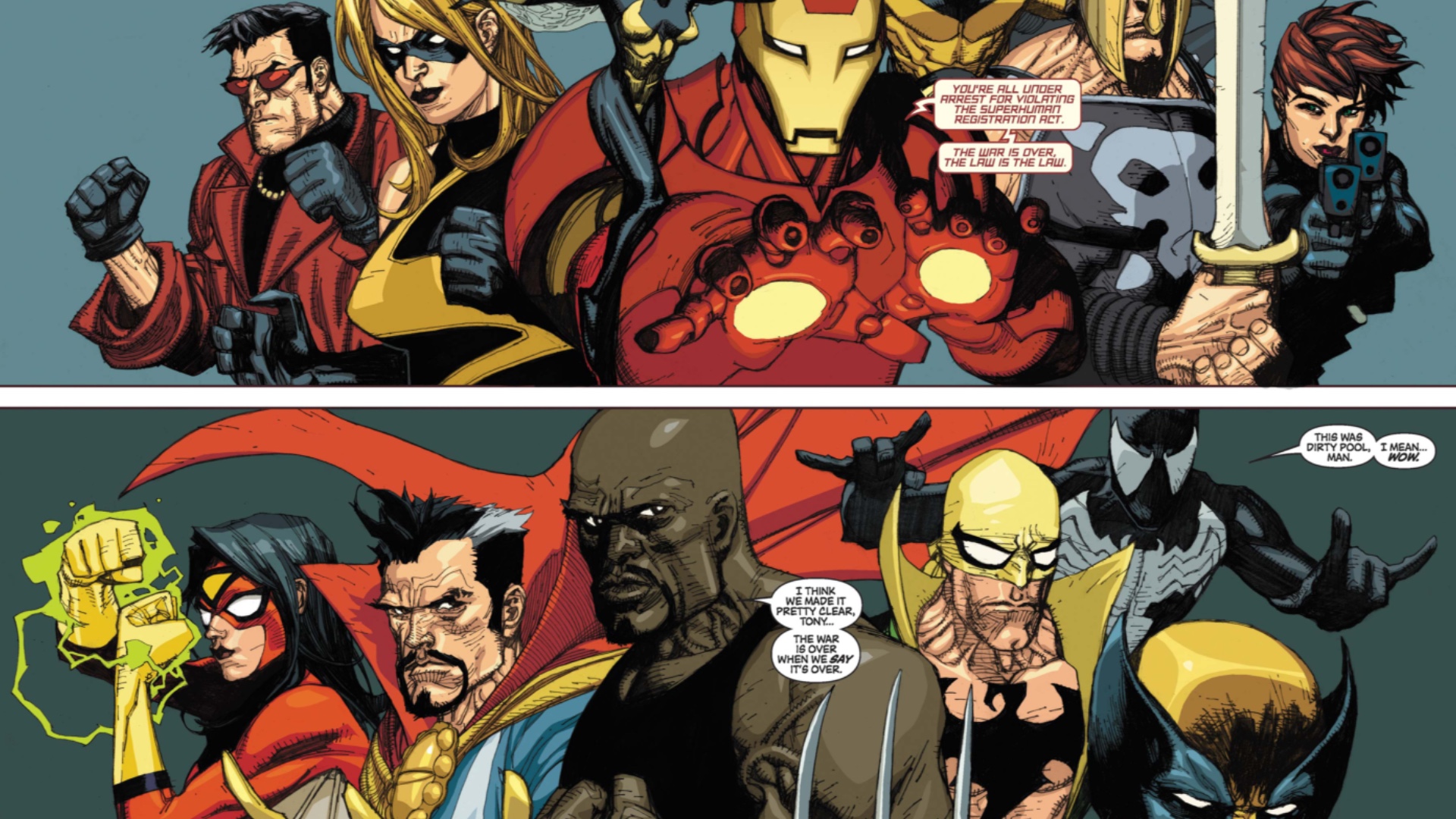 The Mighty Avengers confronting the New Avengers