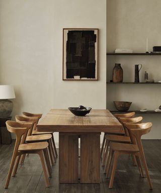 Dining room with an extra large wooden dining table
