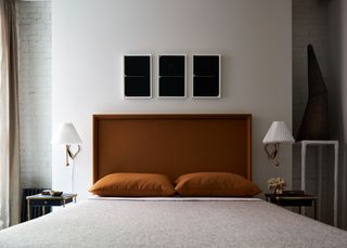 bedroom ideas with rust colored headboard