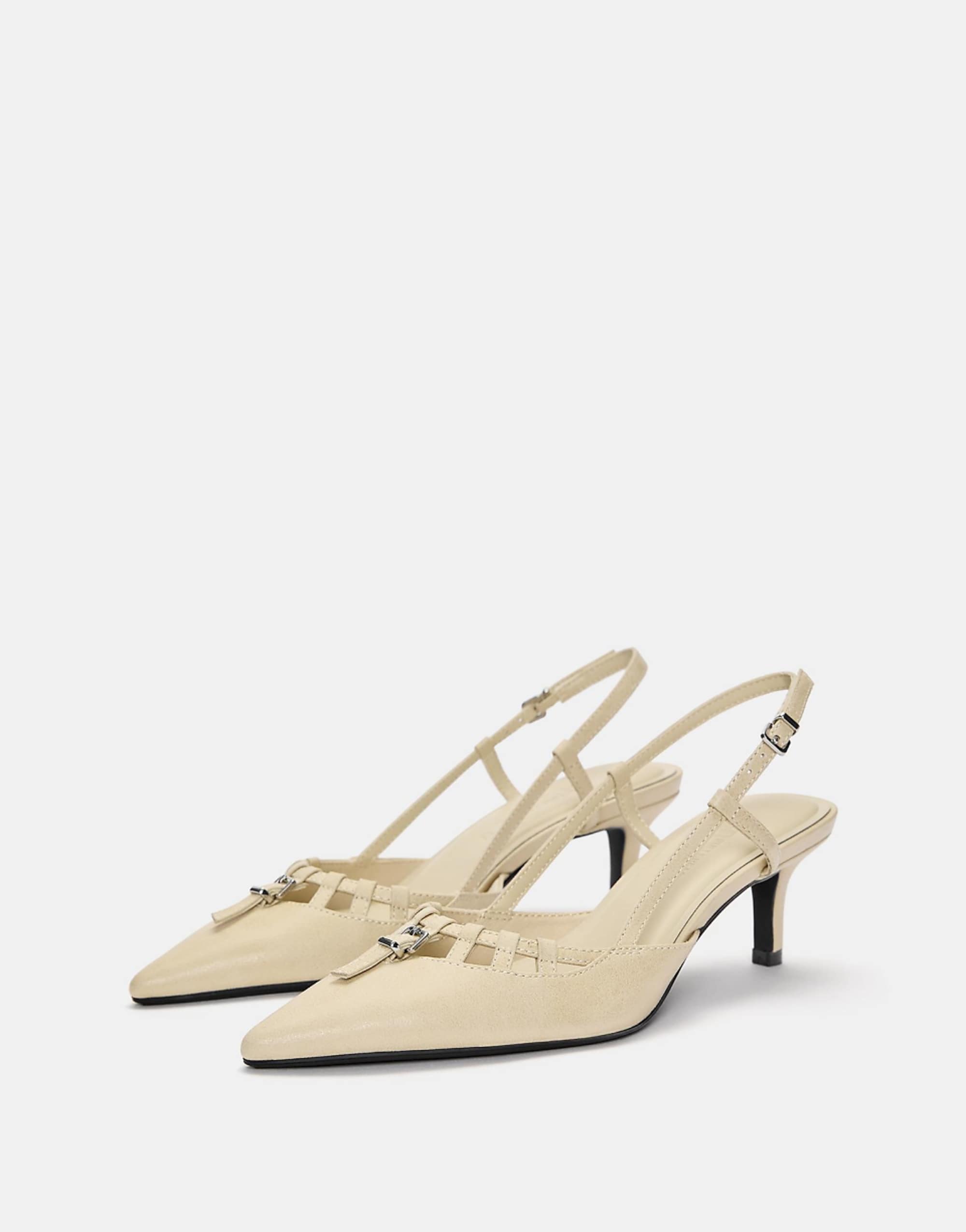 Pull&bear Embellished Strappy Heel Shoes in Ecru