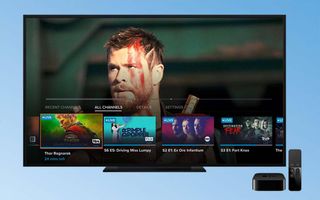 A TV open to the Sling TV app, one of the best Apple TV apps, showing the movie Thor Ragnarok