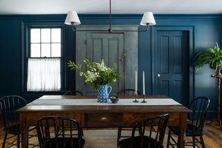 A indigo blue monochromatic room