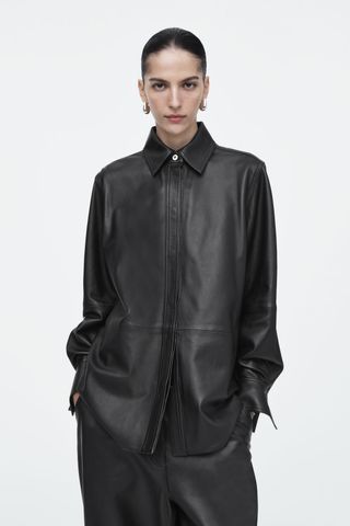 Relaxed Topstitched Leather Shirt