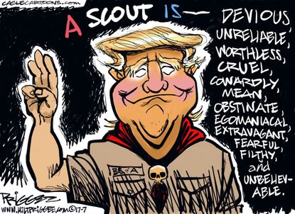 Political cartoon U.S. Trump speech boy scouts