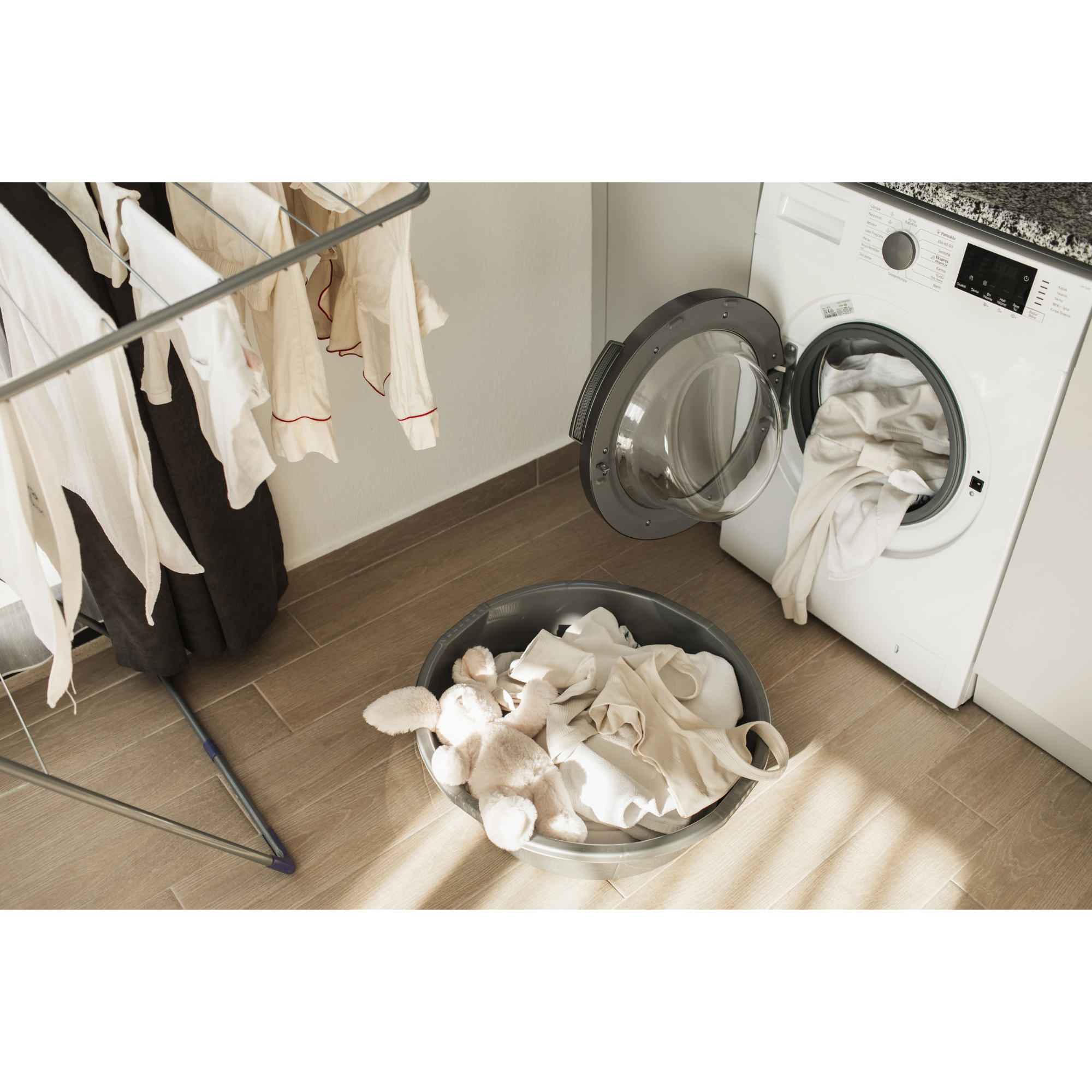 Freshly washed clothes ready to dry